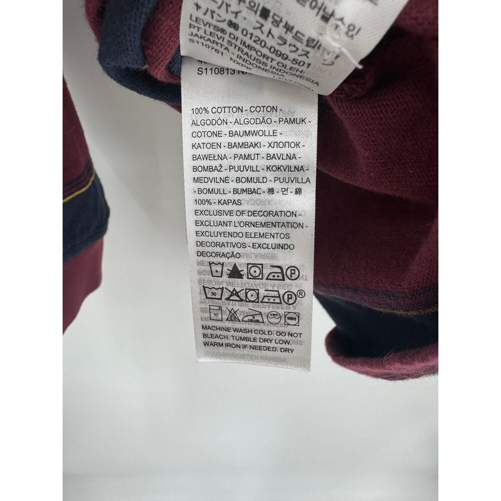 Levi's Preppy Rugby Polo Shirt Men Large Maroon Navy Striped Classic Varsity - Picture 8 of 9